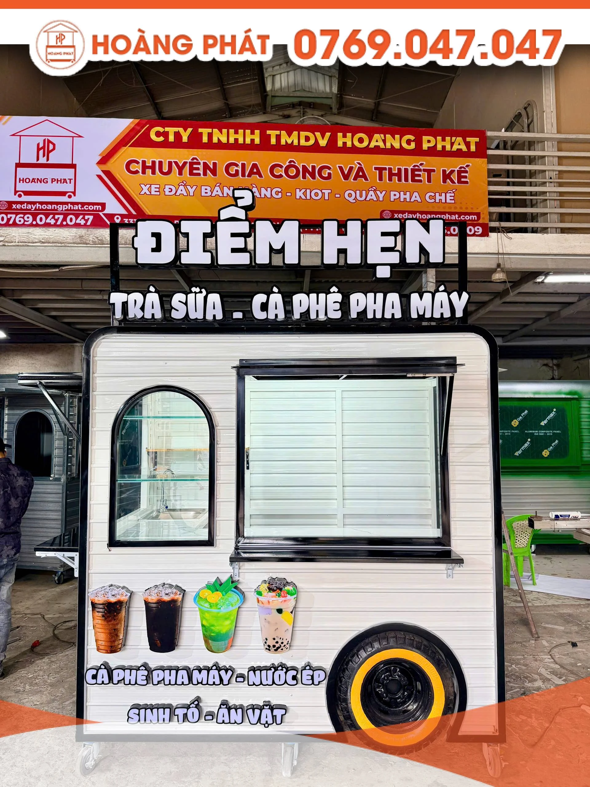 Kiot trà sữa cafe pha phin 2m x 1m2 x 2m K1304