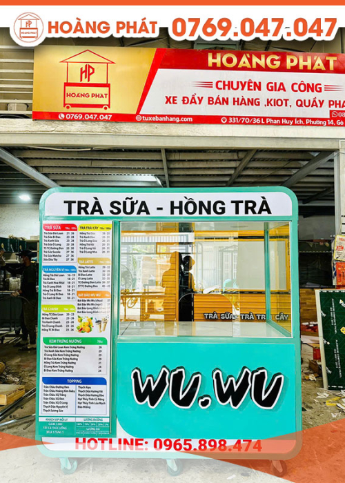 Xe bán trà sữa hồng trà xanh mint 1m9 x 60 x 2m XTS718