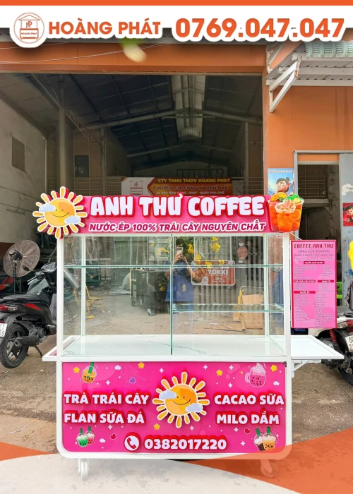 Xe bán hàng Coffee màu hồng 1m6 x 60 x 2m XBH1184