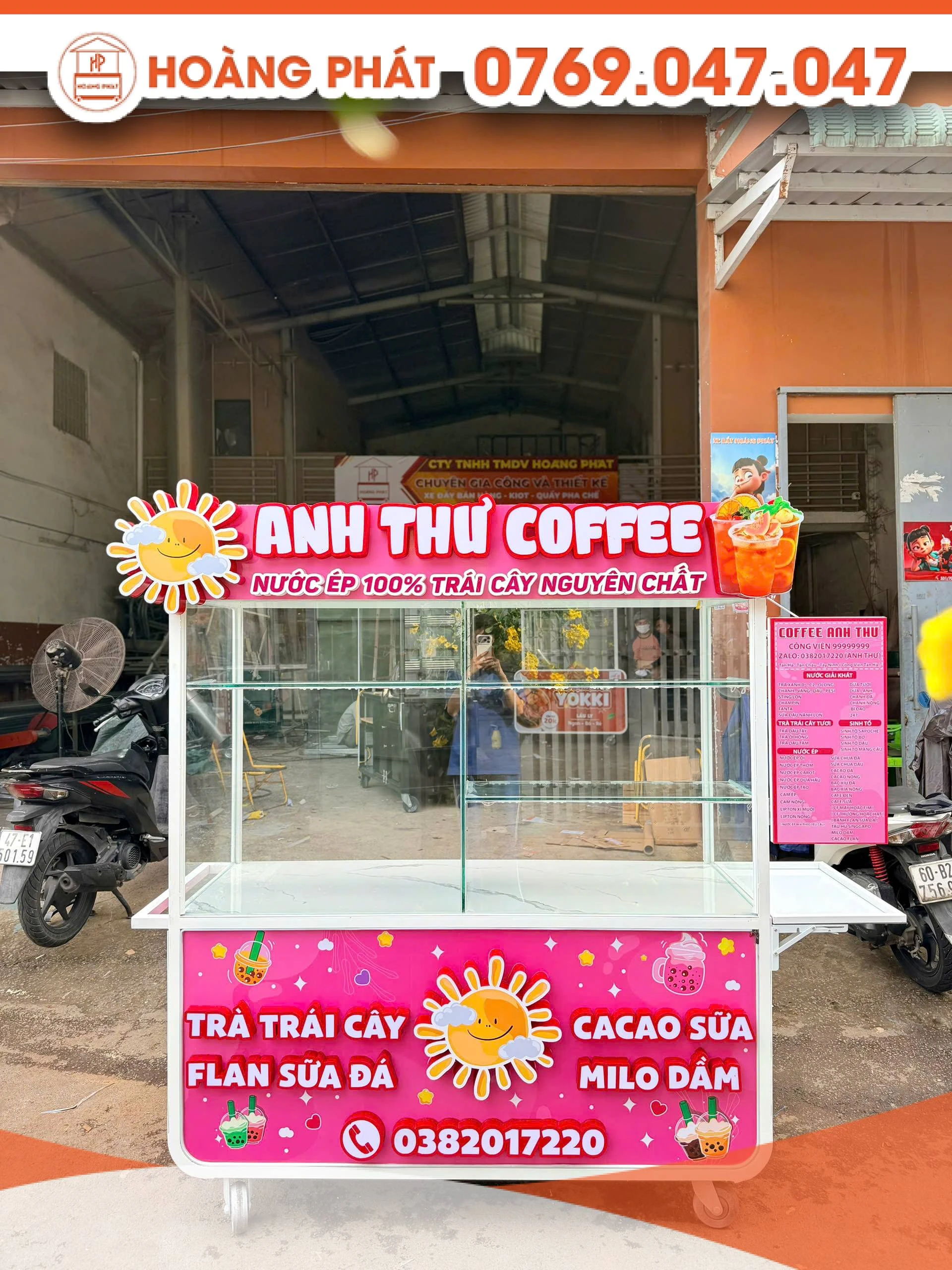 Xe bán hàng Coffee màu hồng 1m6 x 60 x 2m XBH1184