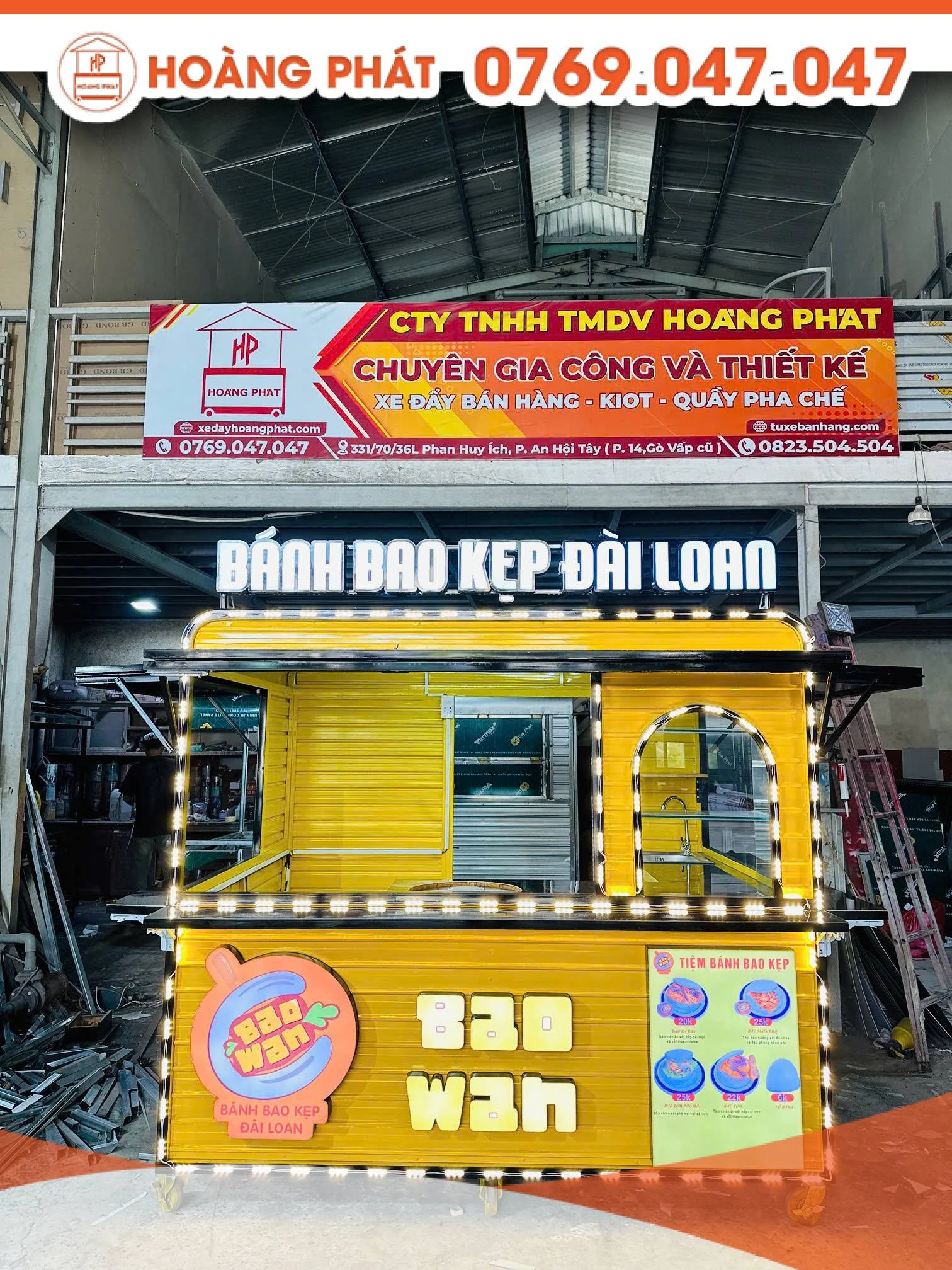 Kiot bán hàng bánh bao kẹp 2m3 x 1m7 x 2m K1223