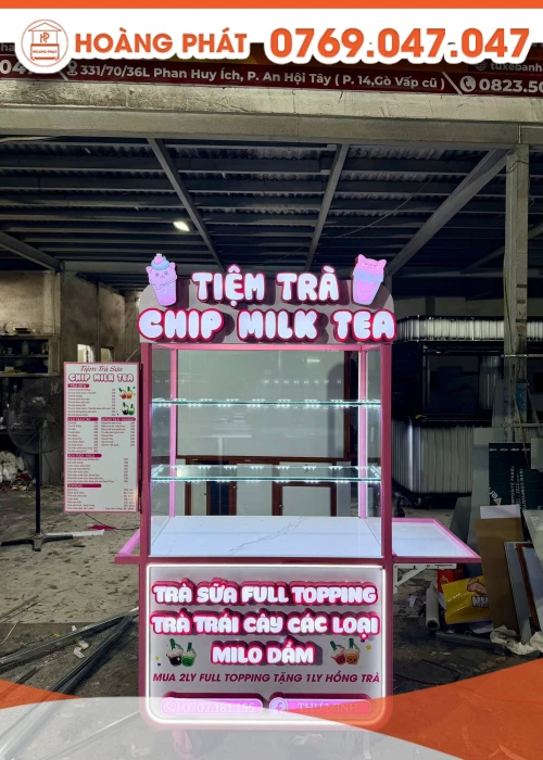 Xe bán trà sữa Full topping 1m x 60 x 2m XTS1275