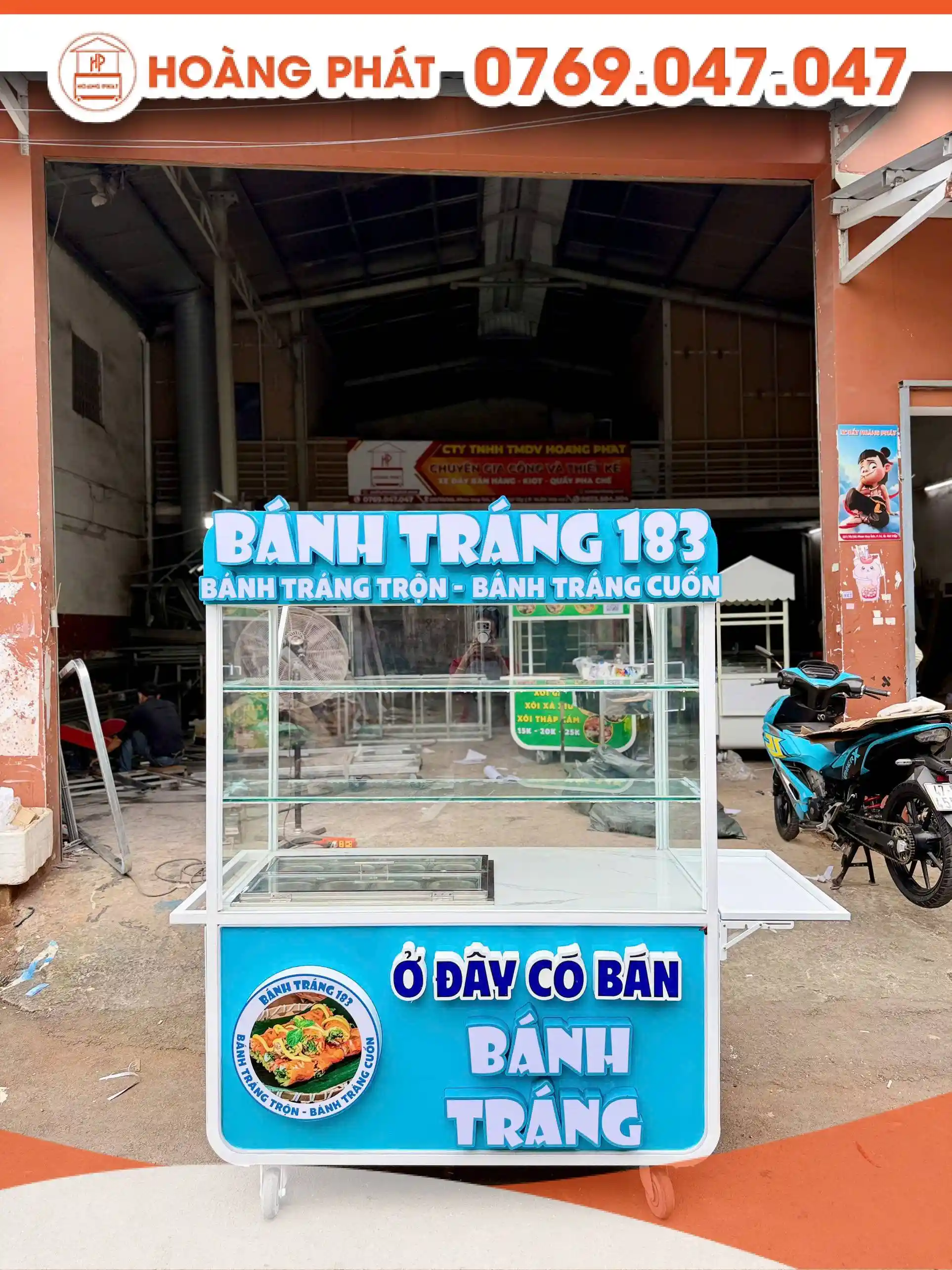 Xe bán hàng bánh tráng trộn, bánh tráng cuộn 1m4 x 60 x 2m XBH1190