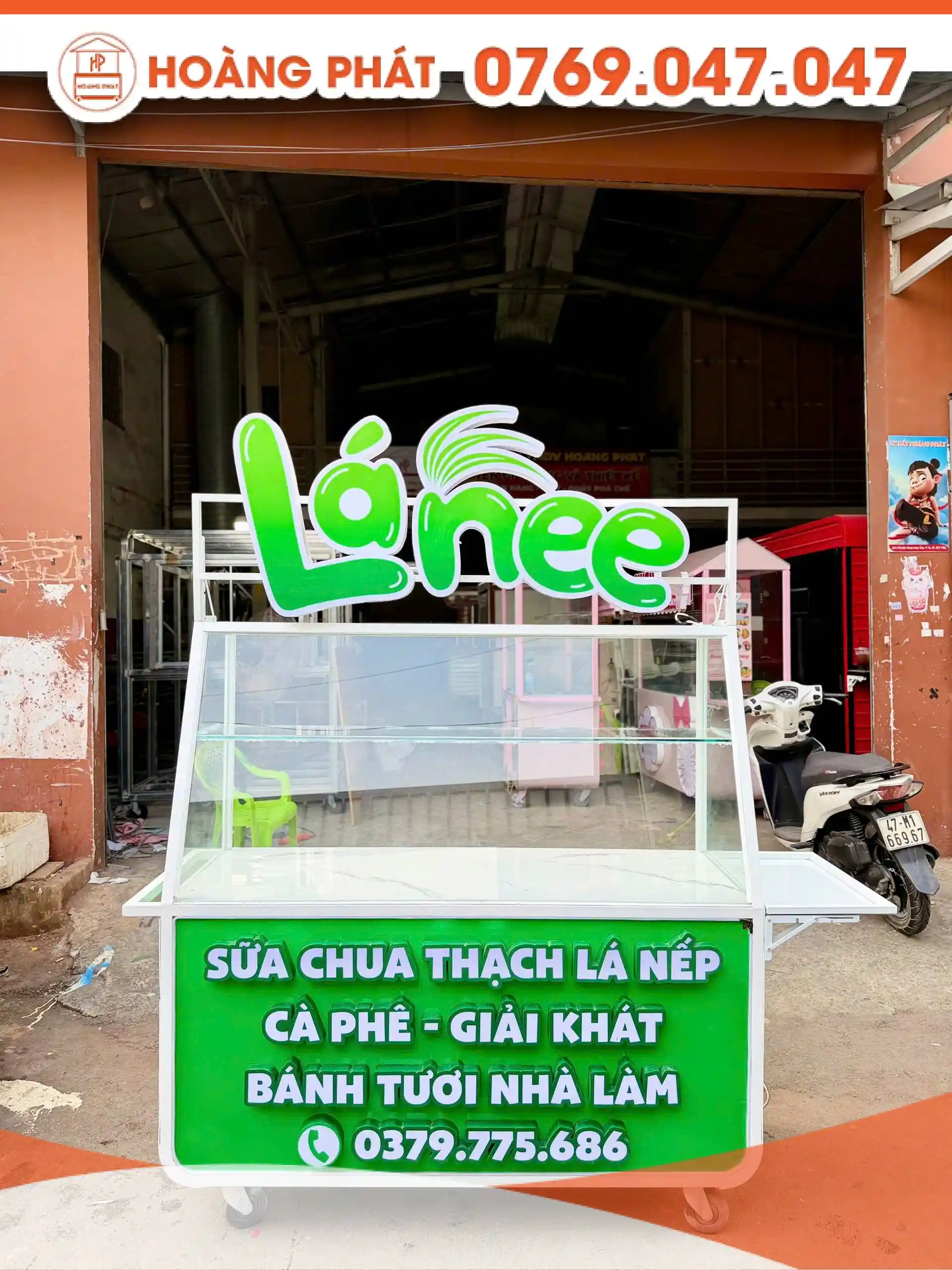 Xe bán hàng sữa chua, cafe 1m6 x 60 x 2m XBH1193