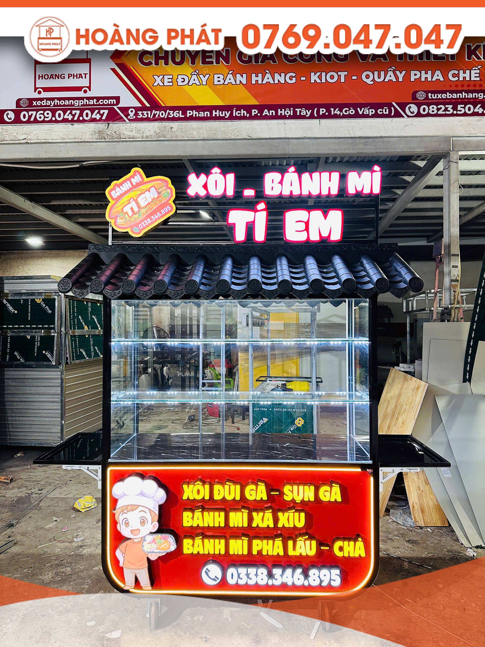 Xe bán hàng xôi bánh mì 1m4 x 60 x 2m XBH1110