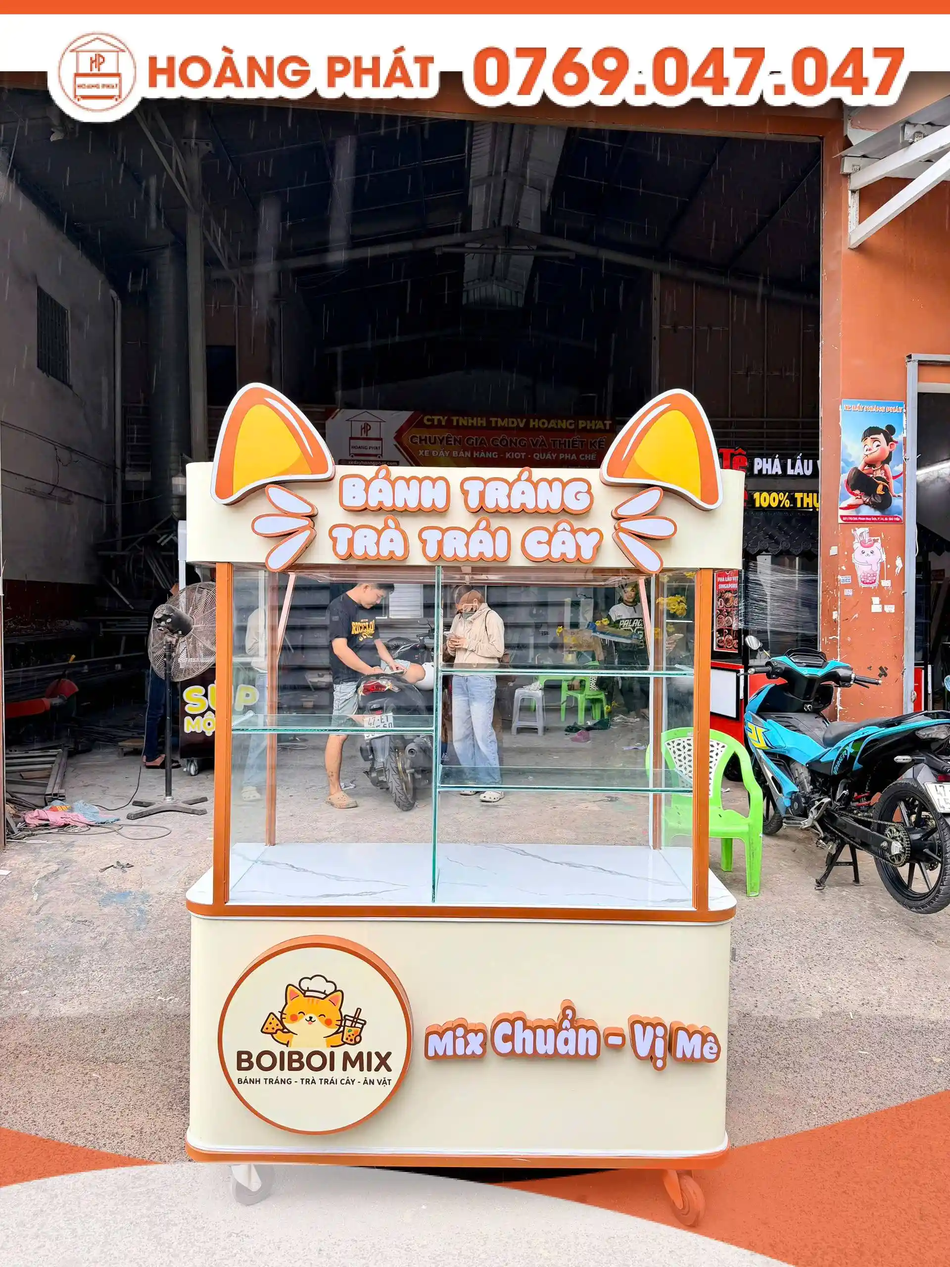 Xe bán hàng bánh tráng, trà trái cây 1m4 x 60 x 2m XBH1198