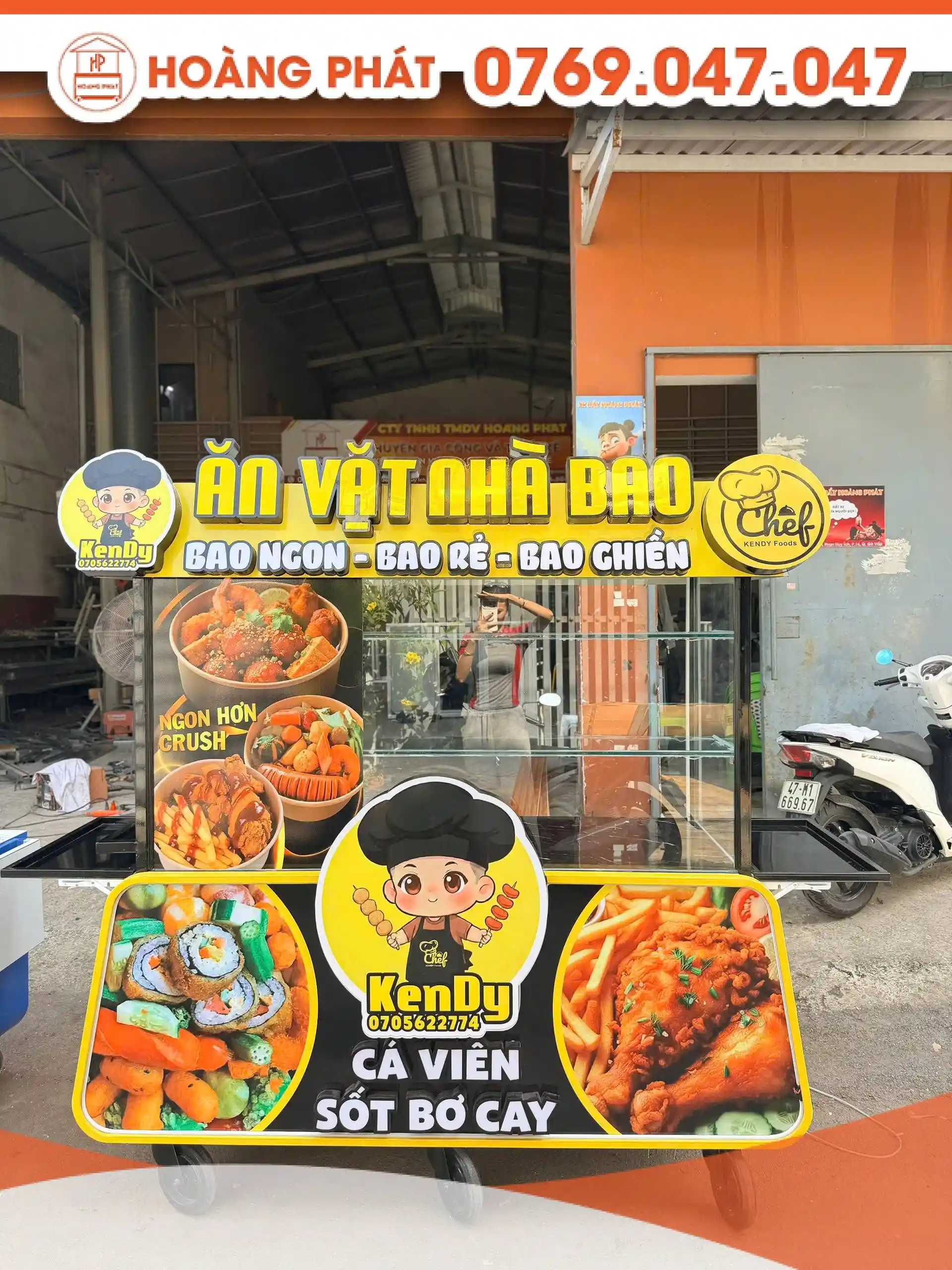 Xe bán hàng ăn vặt 1m6 x 60 x 2m XBH1200