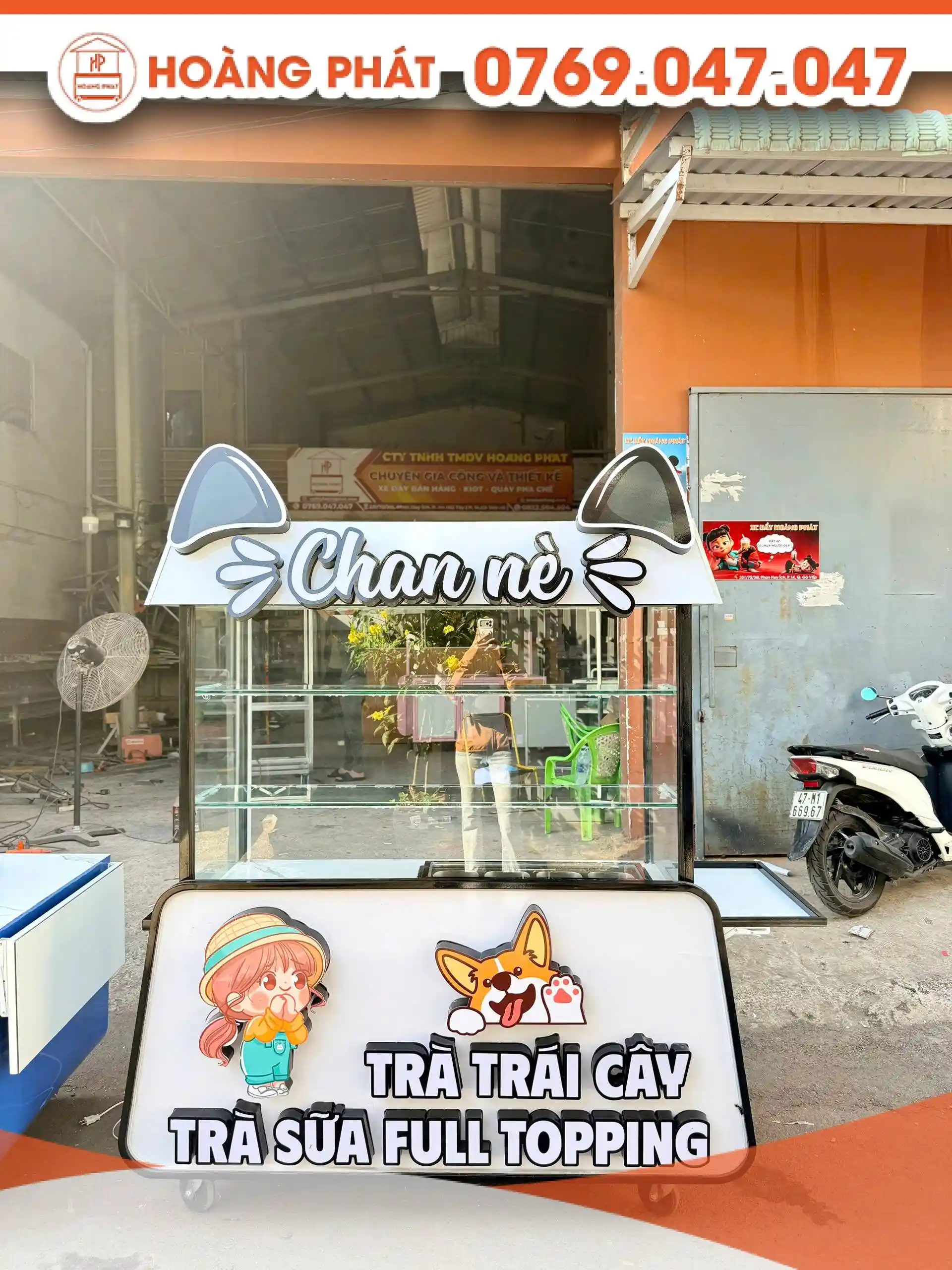 Xe bán hàng trà trái cây, trà sữa 1m5 x 60 x 2m XBH1201