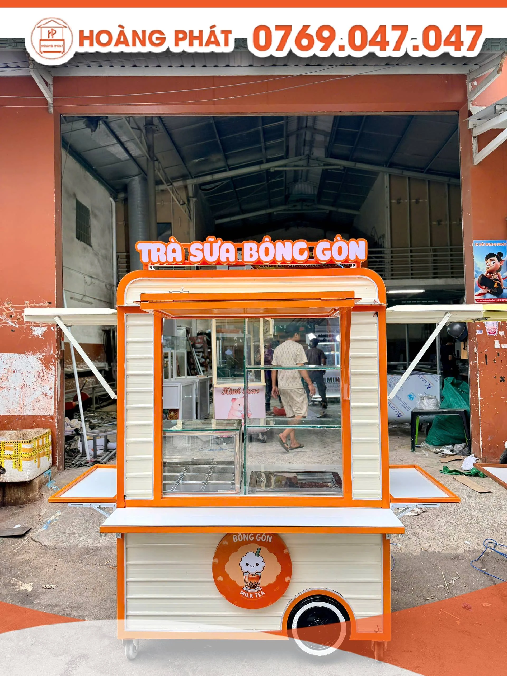 Tủ xe lưu động bán trà sữa 1m4 x 60 x 2m XTS1295