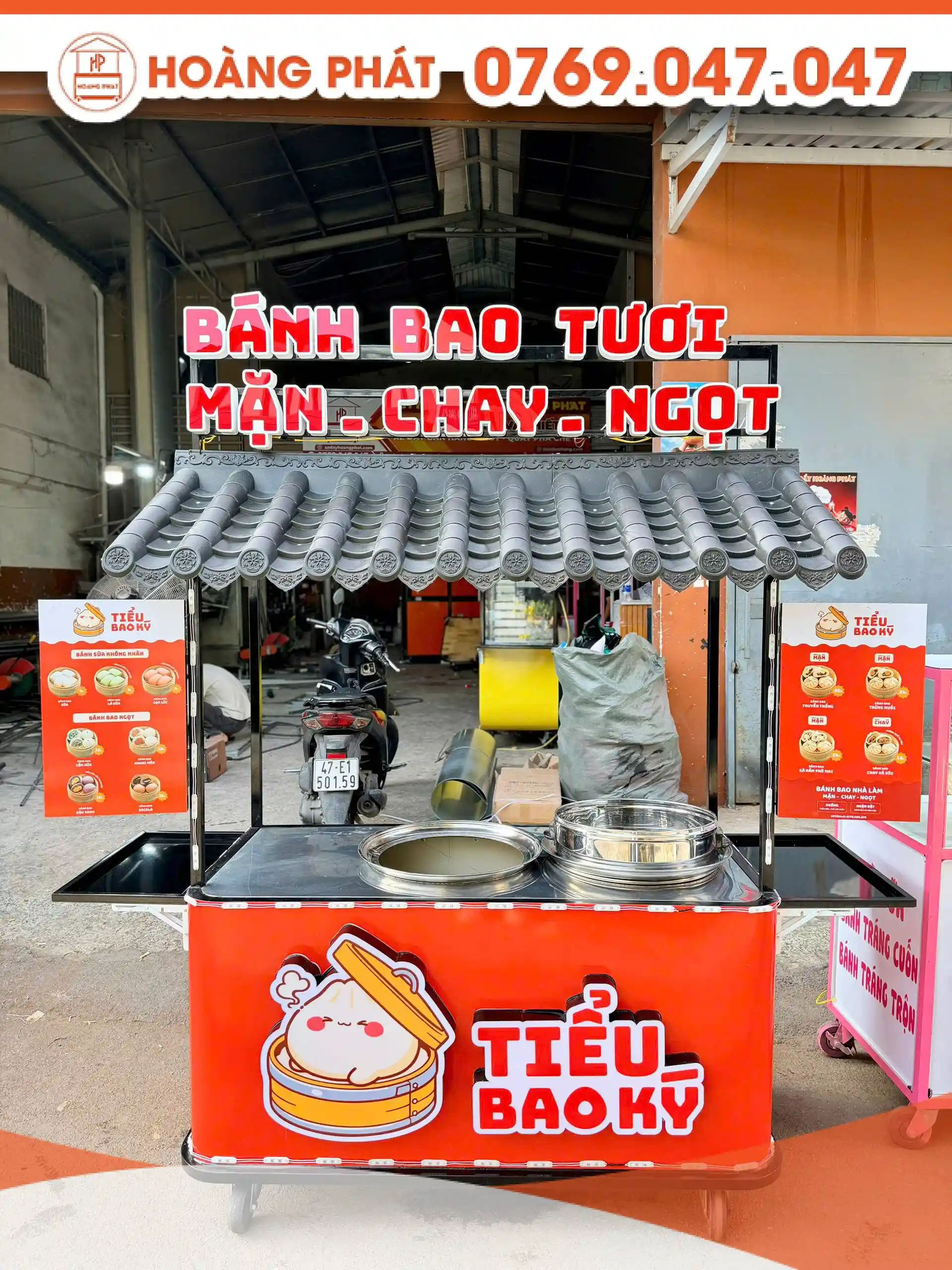 Xe bán bánh bao tươi 1m5 x 60 x 2m XBH1207
