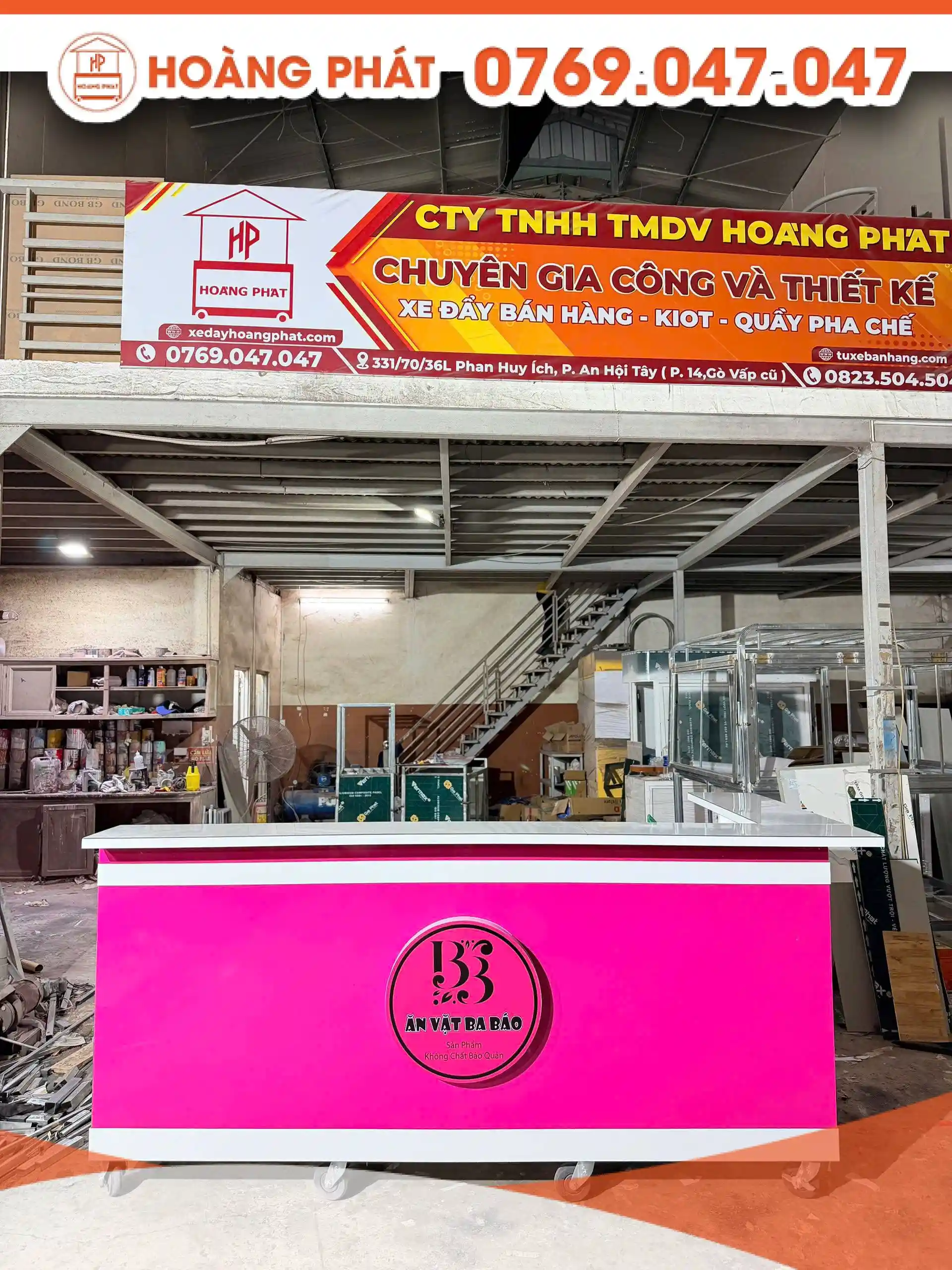 Tủ xe bán hàng ăn vặt 2m5 x 1m2 x 2m XBH1210