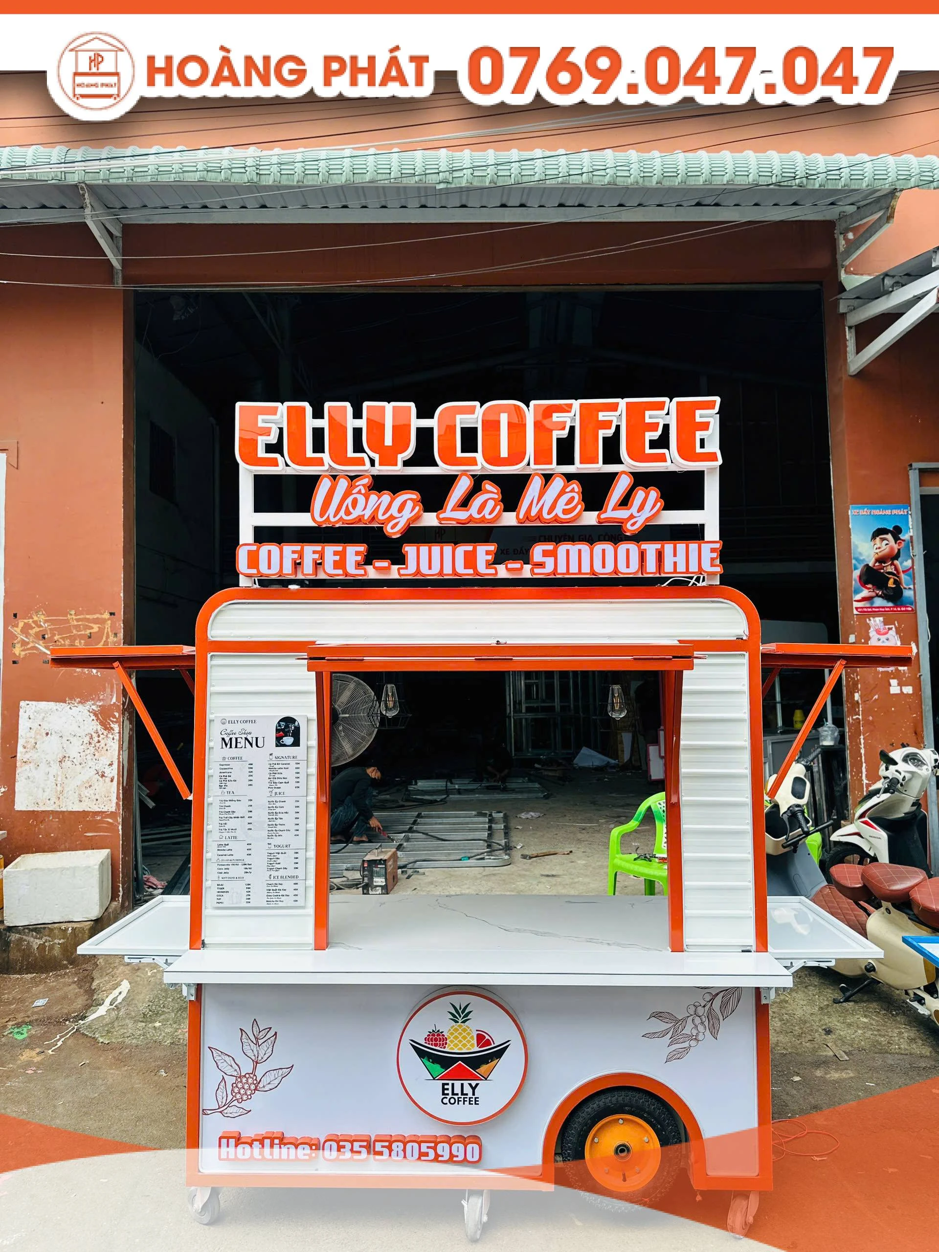 Xe cafe lưu động, mặt bàn rộng rãi 1m6 x 60 x 2m 1088