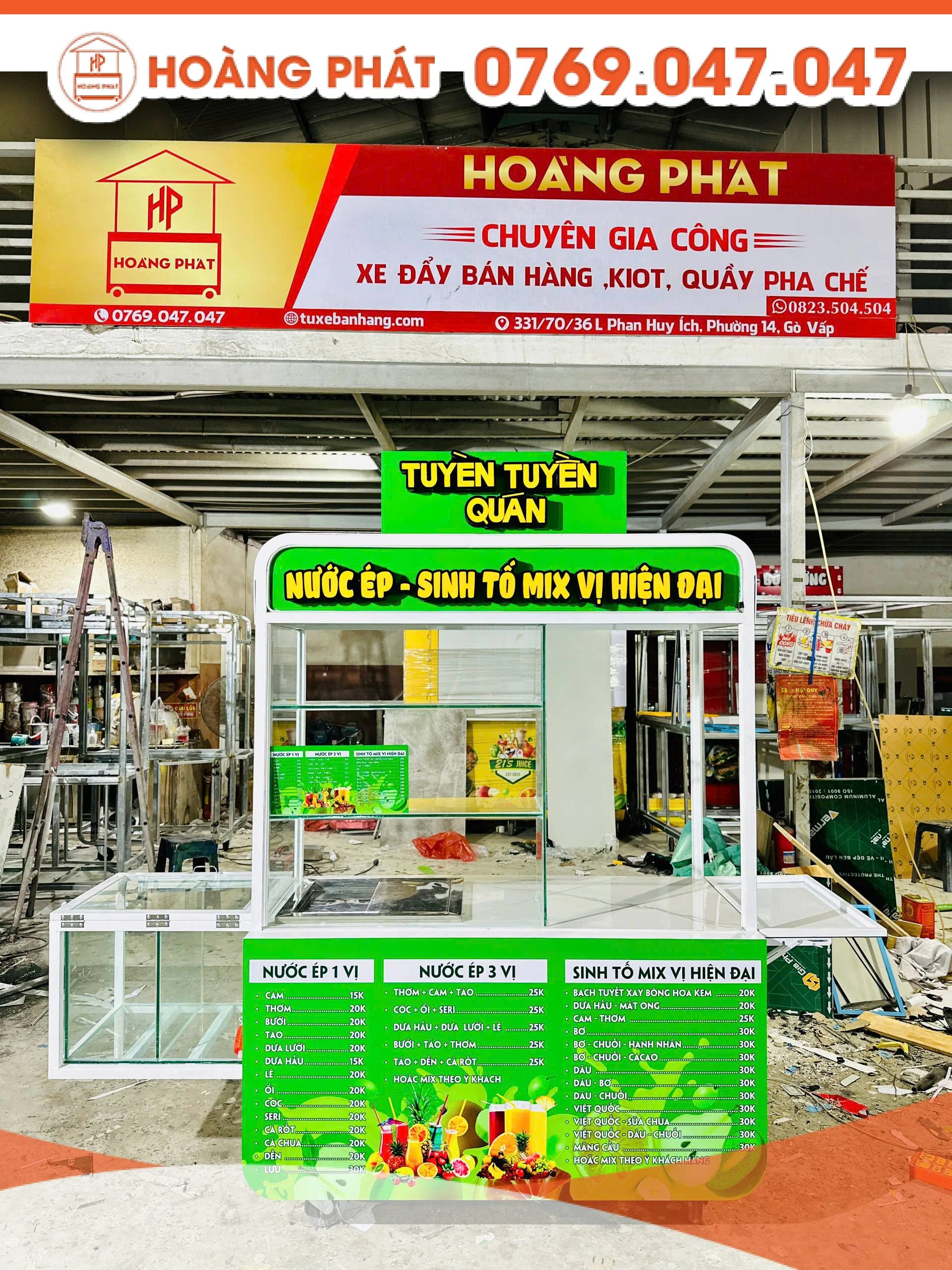 Xe Nước Ép Sinh Tố 1m4 x 60 x 2m XST969