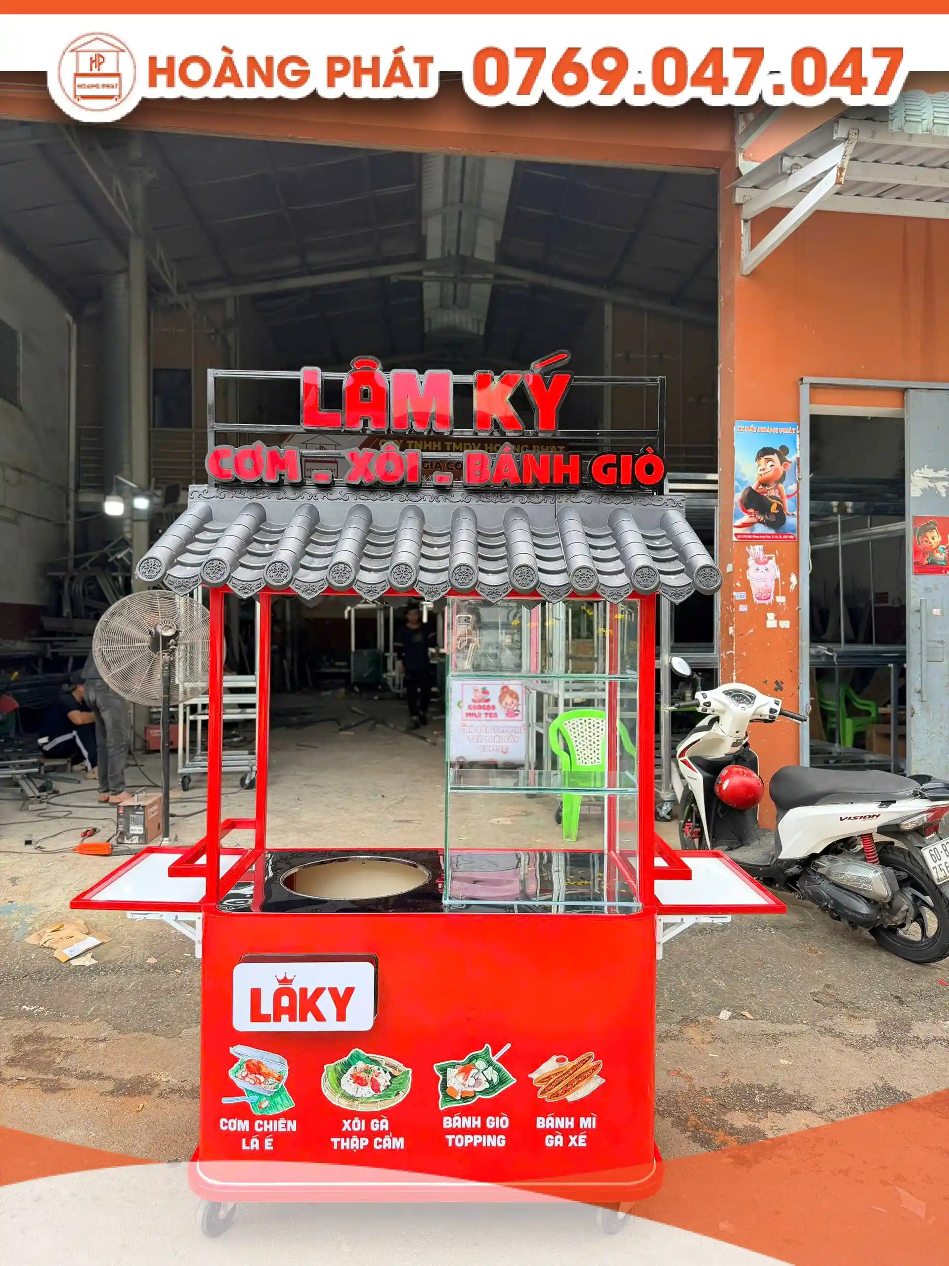 Xe bán hàng bánh mì, xôi 1m2 x 60 x 2m XBH1178