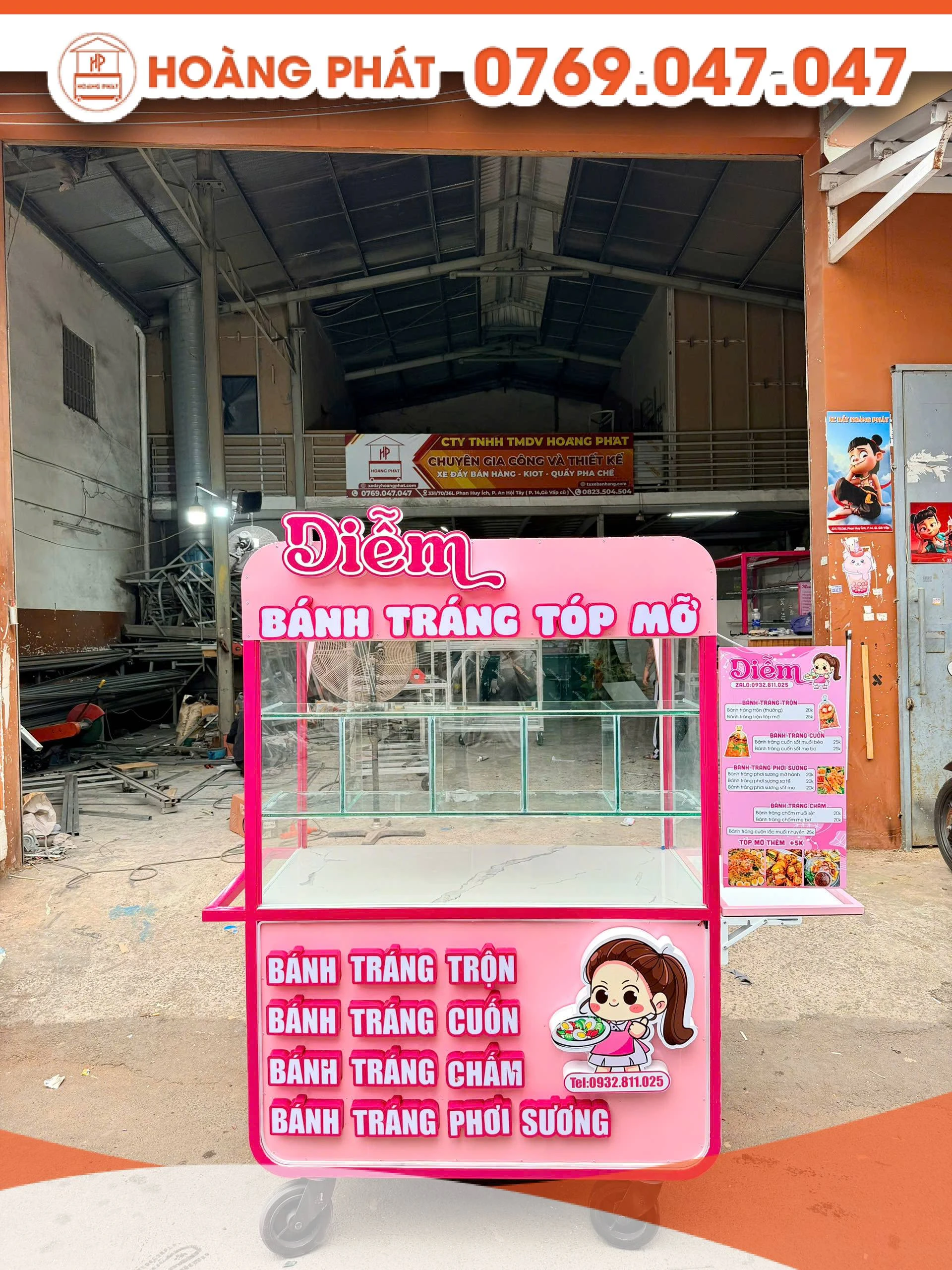 Xe bánh tráng ăn vặt 1m2 x 60 x 2m XBH1220