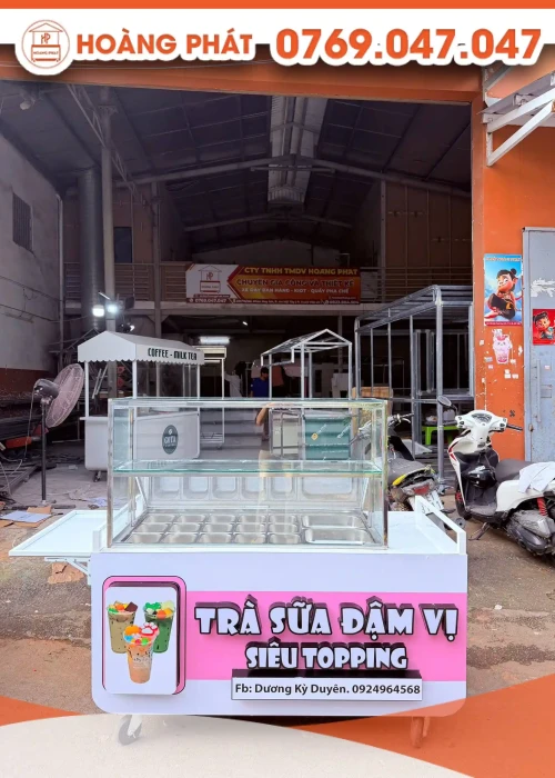 Xe bán hàng trà sữa khay topping nhiều ngăn 1m6  x 60 x 2m XTS1177