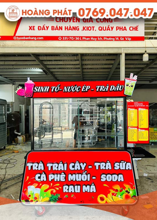 Xe Trà Sữa Trái Cây Đỏ 1m4 x 60 x 2m XTS271